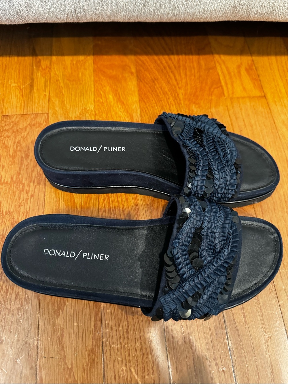 Donald J. Pliner Navy Braided Sequin Slide Mules